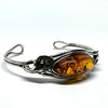Amber and Silver Cuff Bracelet with Lilies