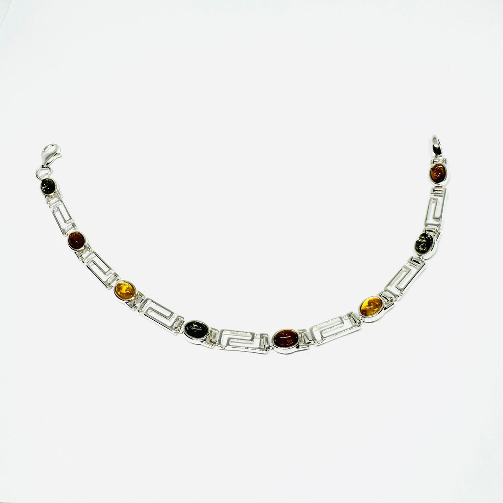 Amber and Silver Bracelet in Greek Style (multicolour)