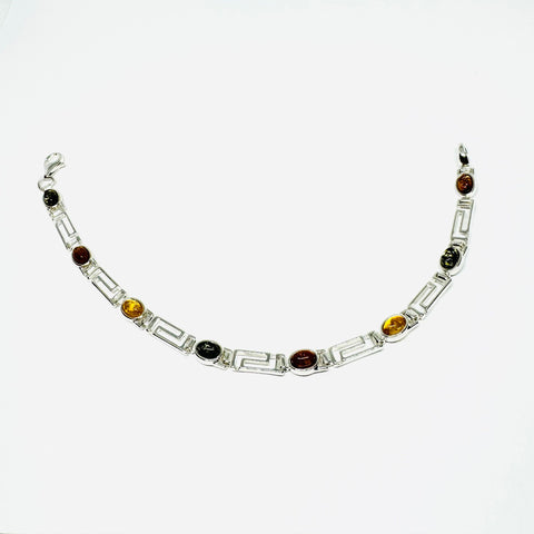 Amber and Silver Bracelet in Greek Style (multicolour)