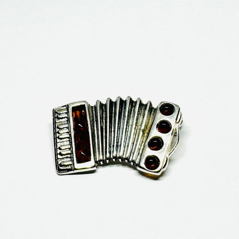 Silver Accordion Pin with Amber