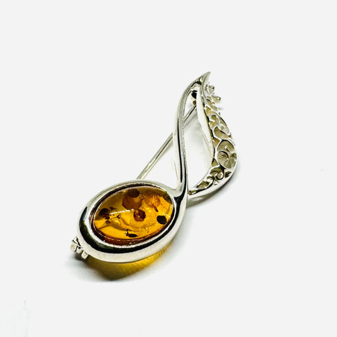 Musical Note Pin in Silver and Amber