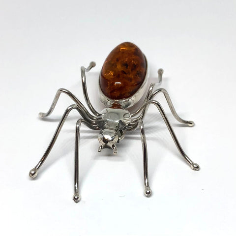 Spider Brooch in Amber and Silver