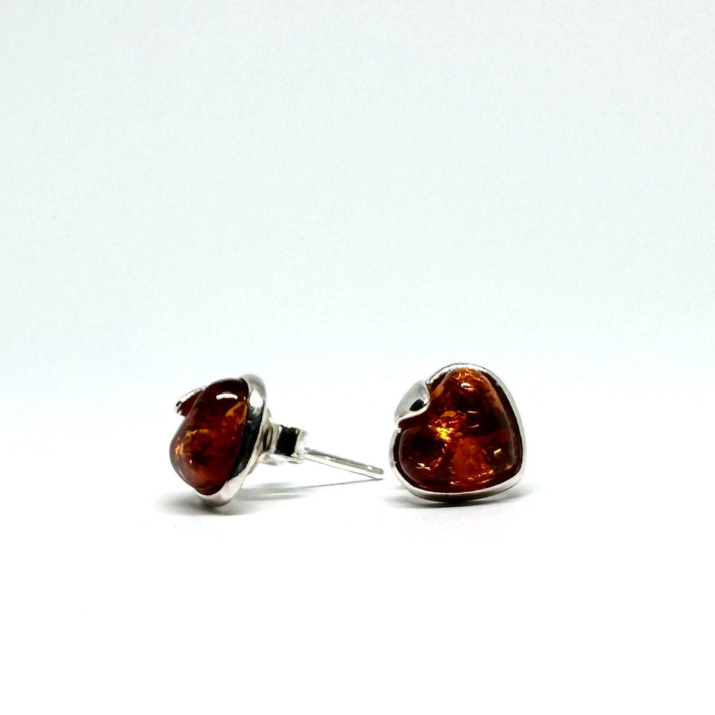 Amber and Silver Heart Stud Earrings