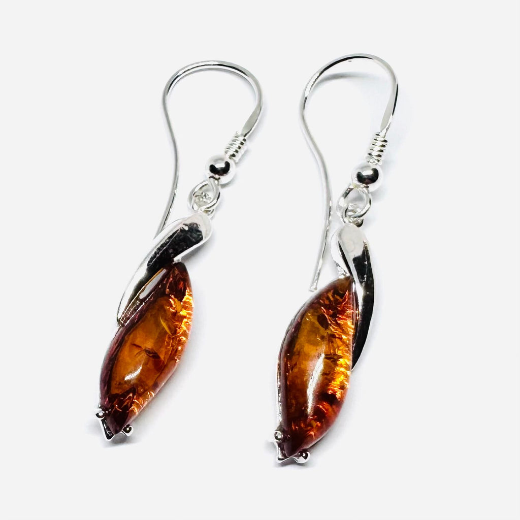 Amber and Silver Hanging Marquis Earrings