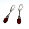 Amber and Silver Hanging Oval Earrings