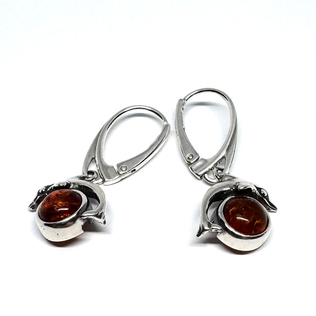 Amber and Silver Dolphin Earrings