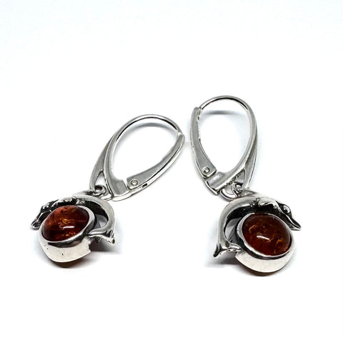 Amber and Silver Dolphin Earrings