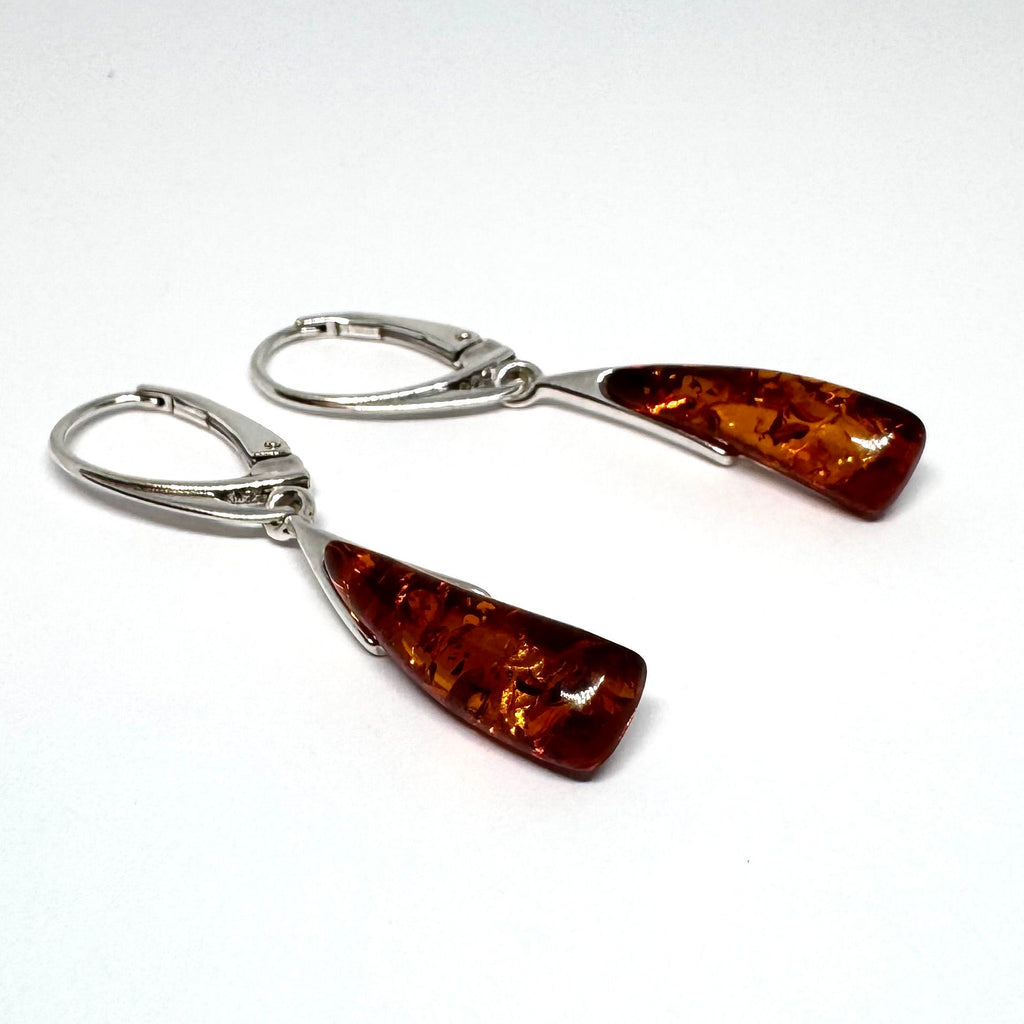 Amber and Silver Narrow Triangle Earrings