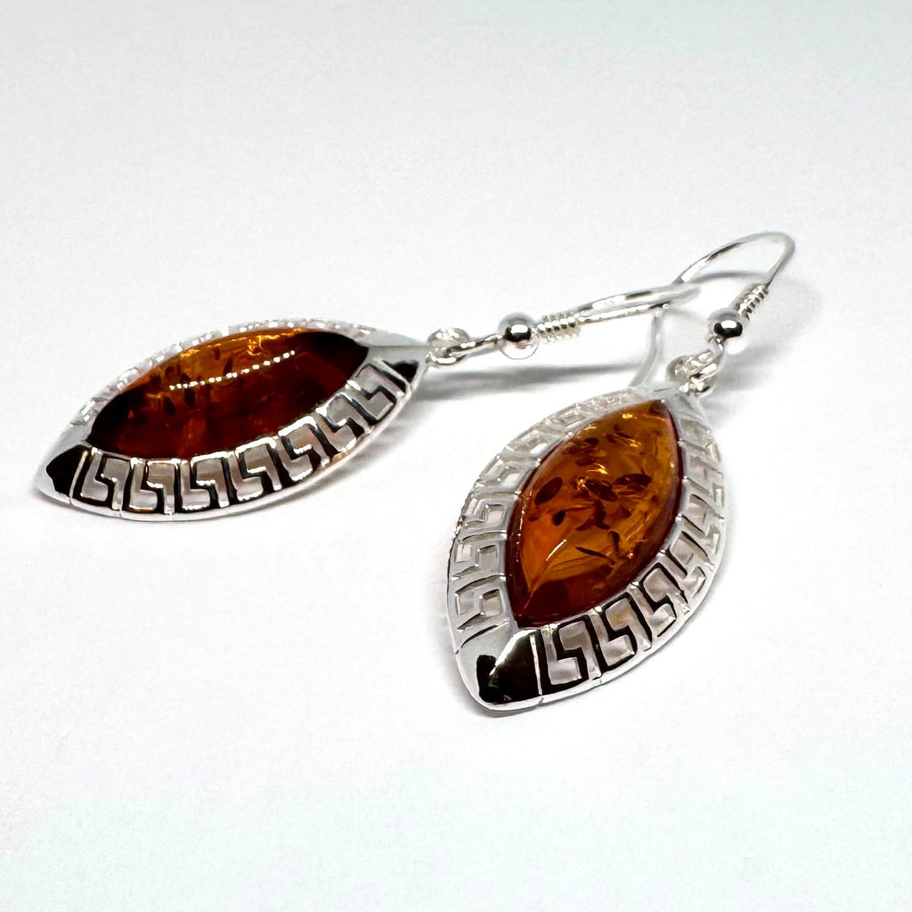 Amazing Amber Earrings with Silver Greek Design