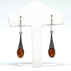 Amber and Silver Hanging Oval Earrings