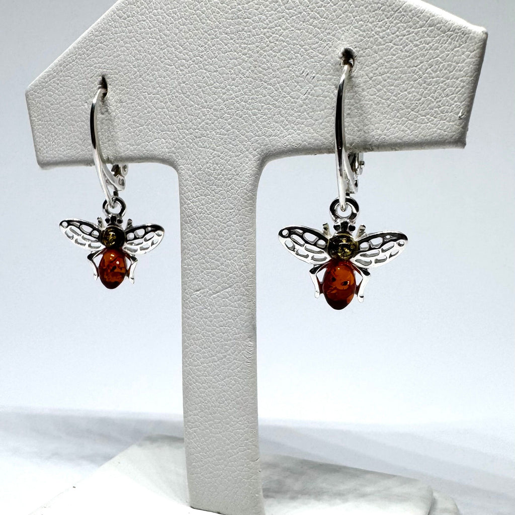 Amber and Silver Small Bee Earrings