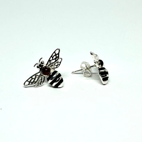 Amber and Silver Bee Stud Earrings