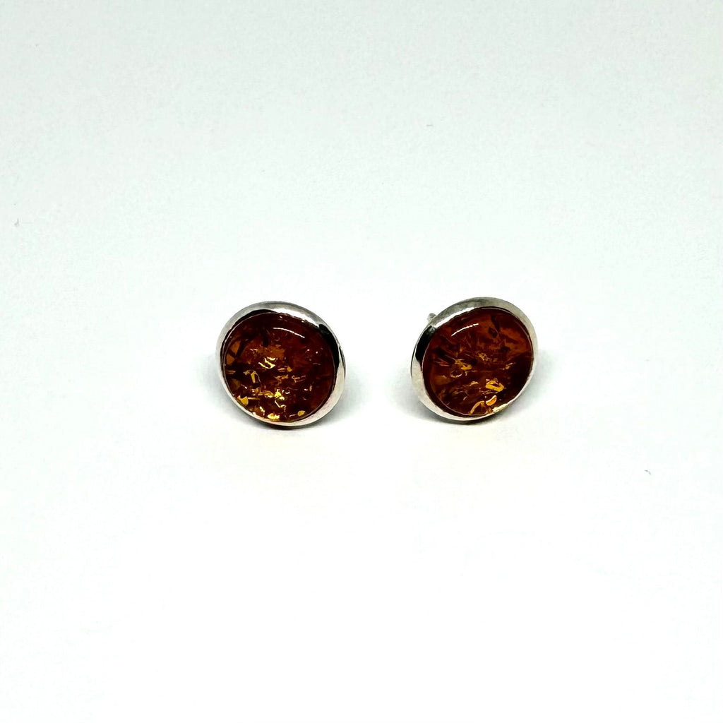 Amber and Silver Round Studs (flat stones)