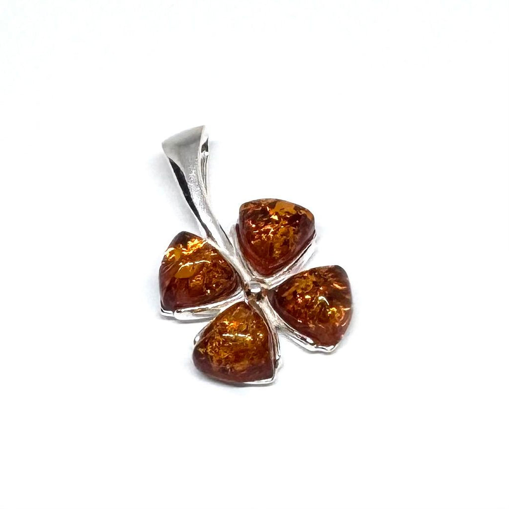Four-Leaf Clover Lucky Pendant in Cognac, Green or Multicolour Amber