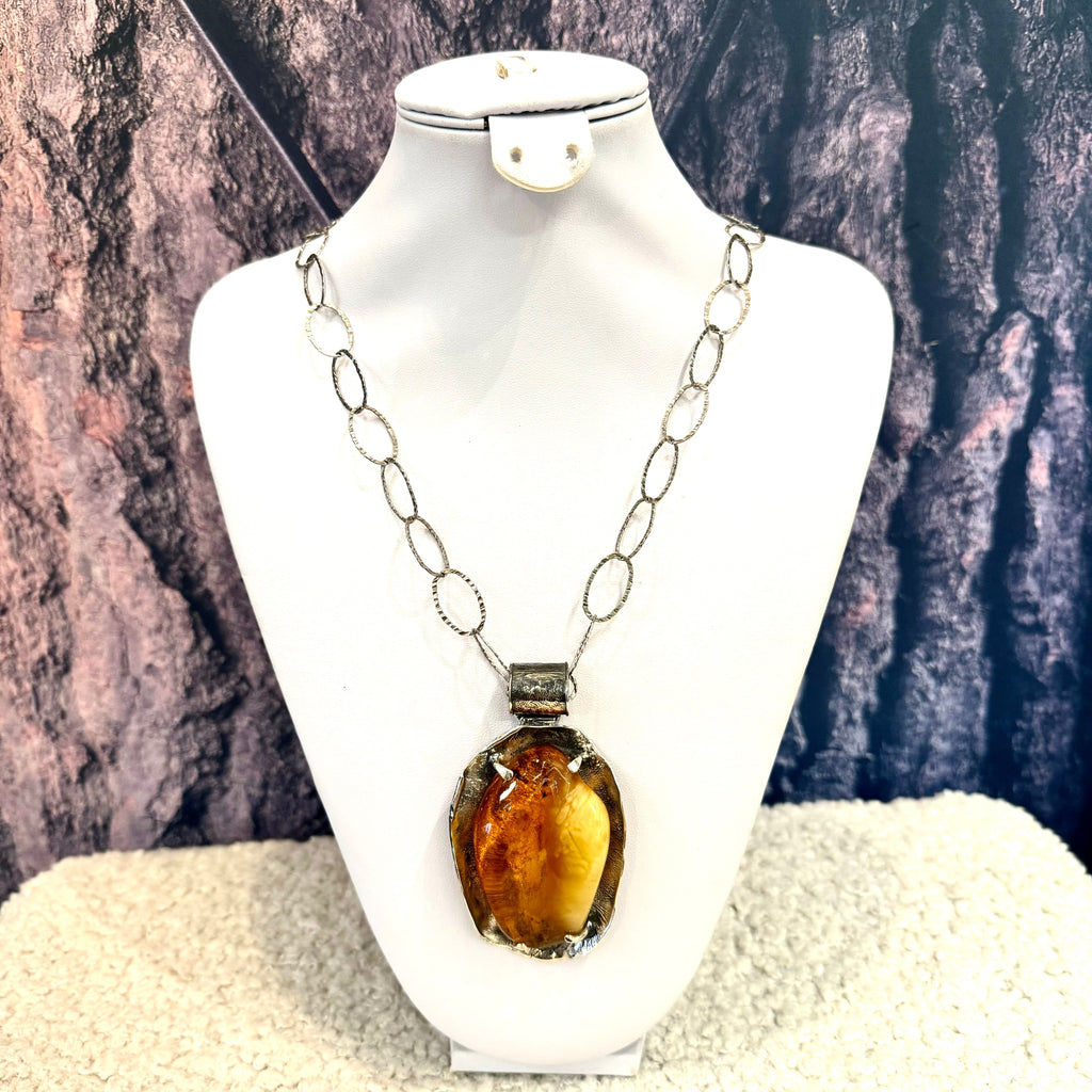 Baltic Amber Pendant in Medieval Silver Setting