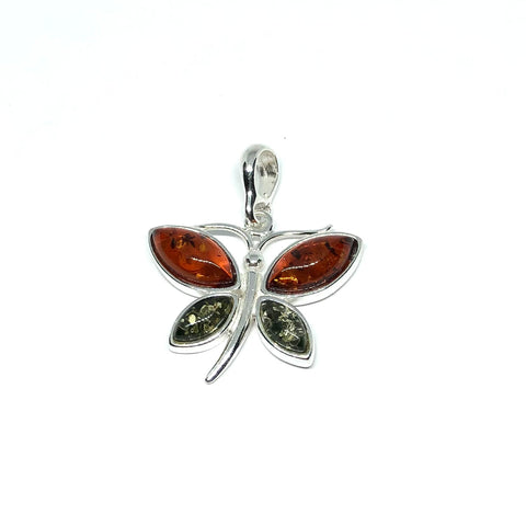 Amber & Silver Butterfly Pendant
