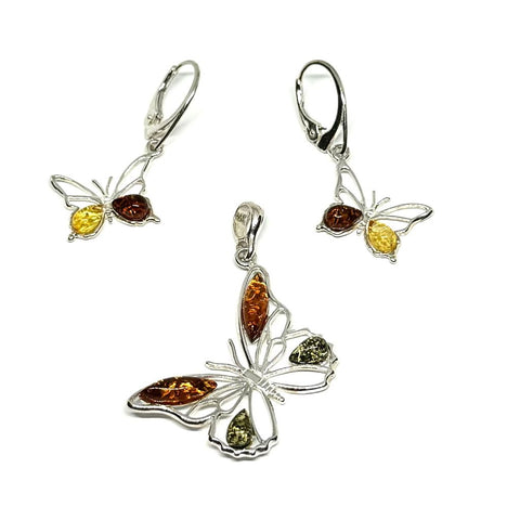 Amber and Silver Butterfly Set