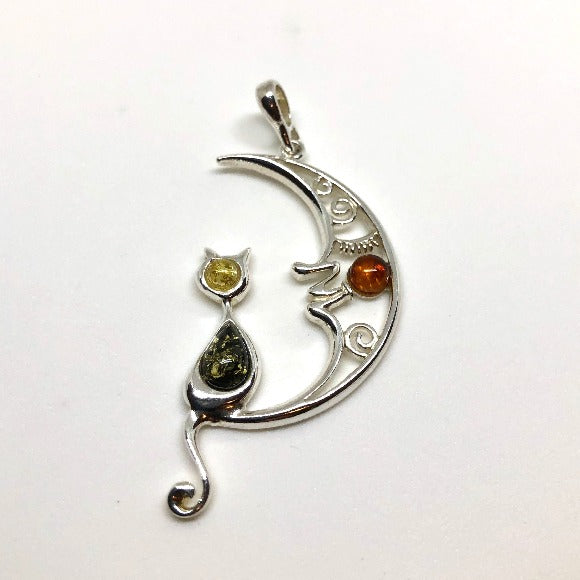 Cat on the Moon Multicolour Amber Pendant