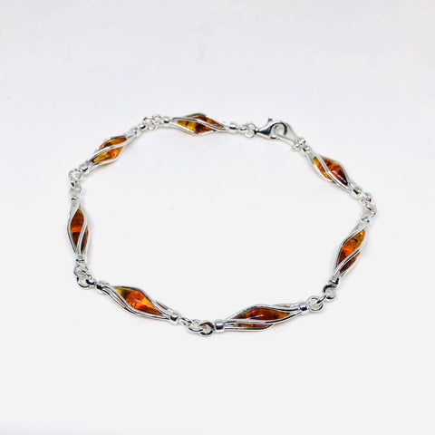 Amber and Swirly Silver Bracelet