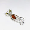 Cat Brooch in Silver with Amber