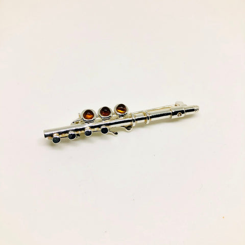 Flute Pin in Silver and Amber