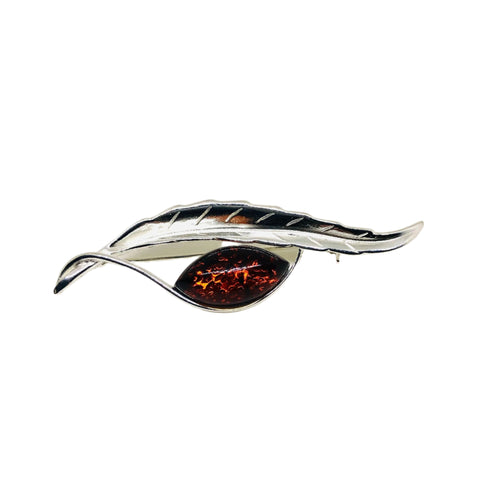 Baltic Amber Silver Leaf Brooch