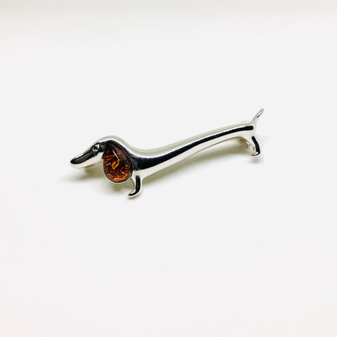 Amber and Silver Dachshund Pin