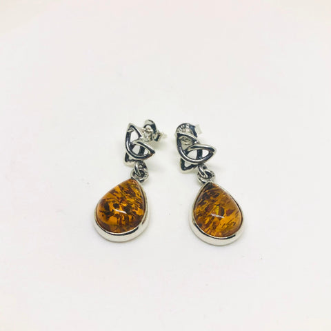 Amber Drop Earrings with Celtic Knot