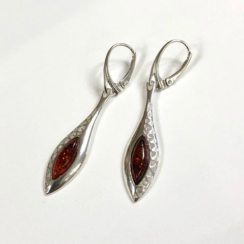 Amber and Silver Long Marquis Earrings