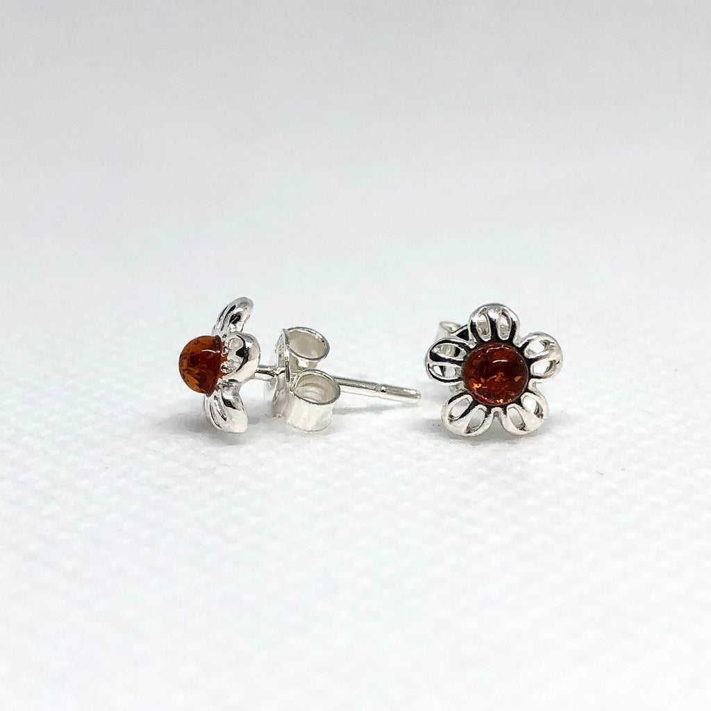Amber And Silver Forget-Me-Not Studs