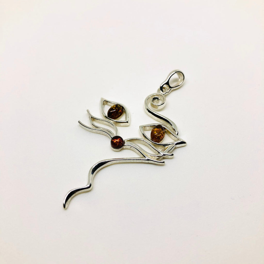 Cat's Face Silver Pendant with Amber