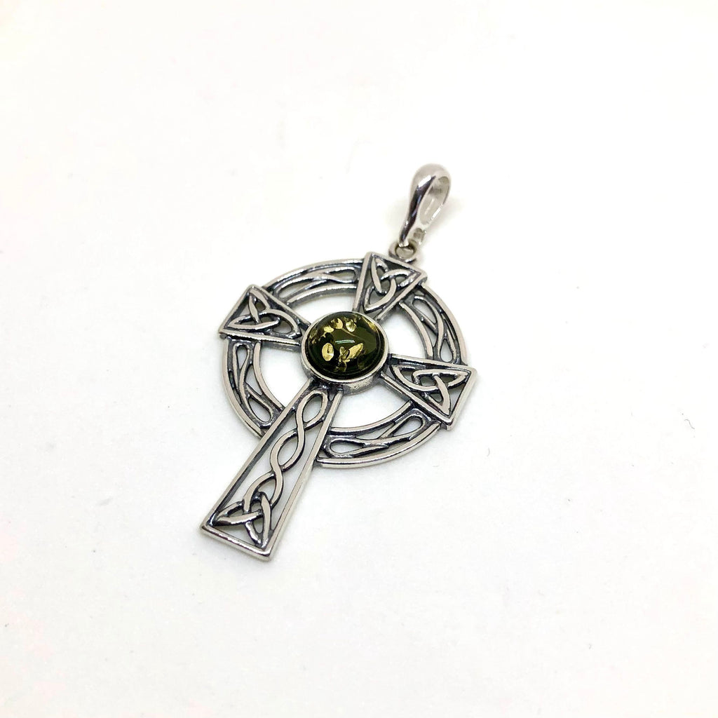Baltic Amber Celtic Cross Pendant (Green or Cognac))