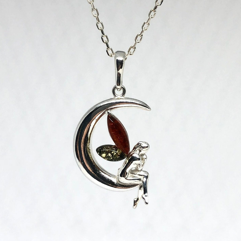 Fairy Pendant in Silver with Amber
