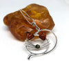 Sleeping Cat Pendant in Silver with Amber