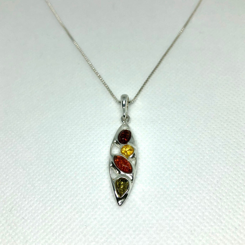 Sleek Multicolour Amber Pendant in Silver