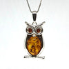 Owl Pendant in Silver with Amber
