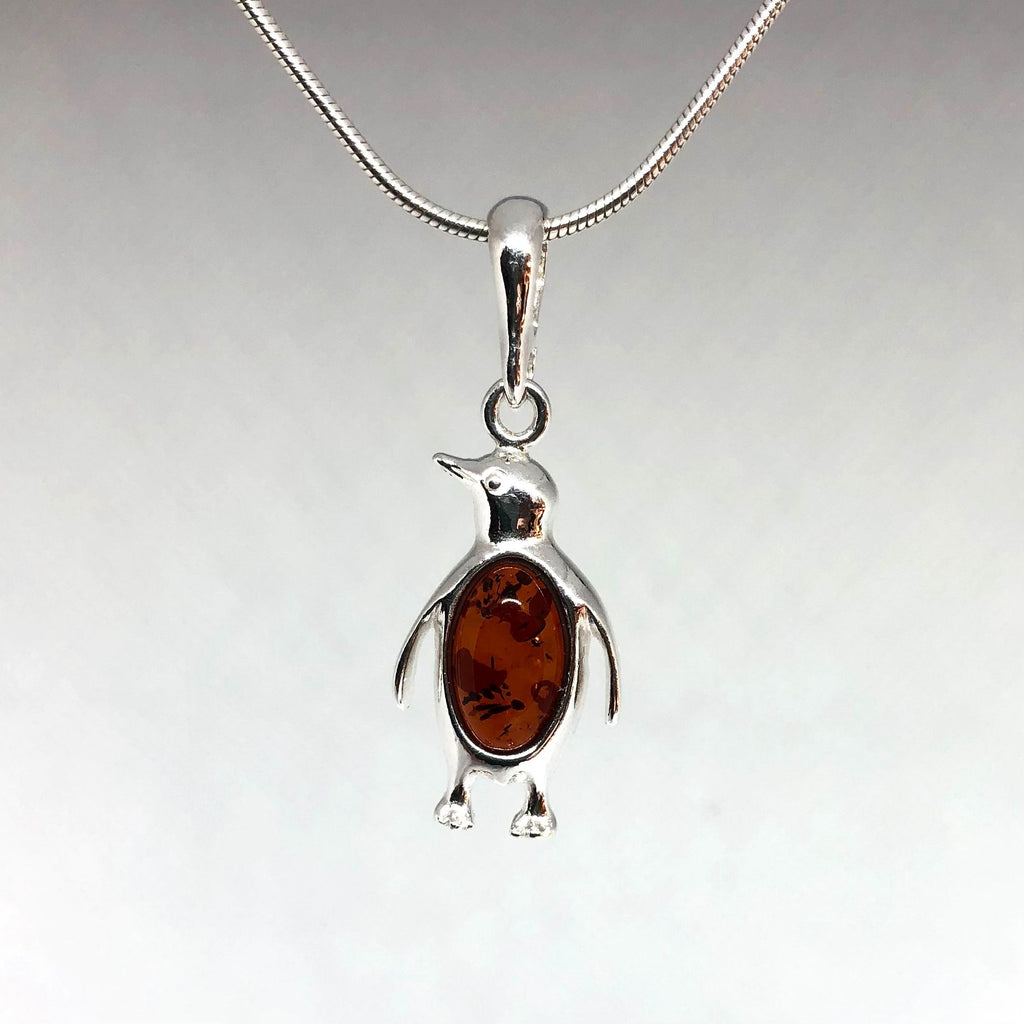 Penguin Pendant in Silver with Amber
