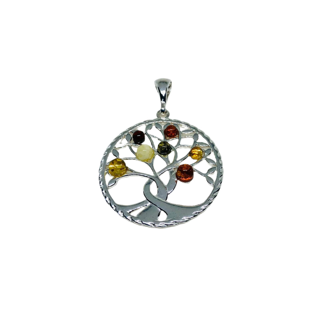 Tree of Life Pendant in Silver and Amber