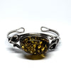 Amber and Silver Cuff Bracelet with Lilies (green)