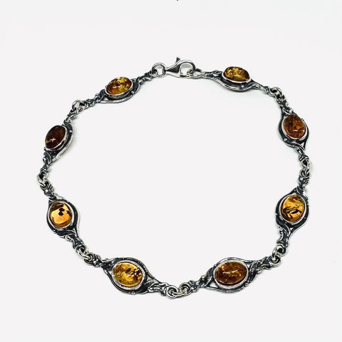 Delicate Amber and Silver Link Bracelet