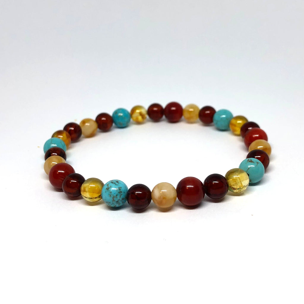 Amber Ball Bracelet with Turquoise and Coral