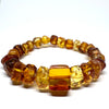 Baltic Amber Hewed Beads Bracelet with a Cube