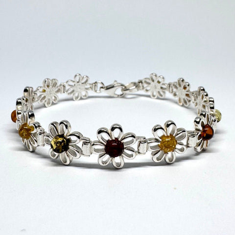 Daisy Silver Bracelet with Amber