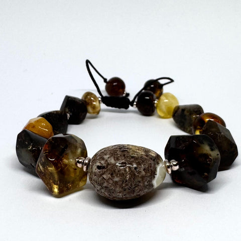 Amber Beaded Bracelet on Black Cord #2