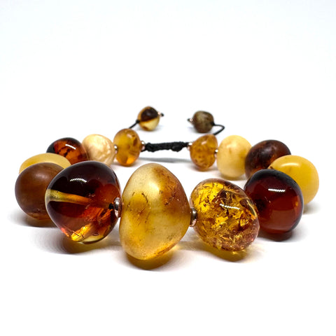 Amber Beaded Bracelet on Black Cord #1