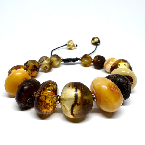 Amber Beaded Bracelet on Black Cord #2