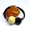 Two Amber Balls Bracelet on Leather (cherry and butter)