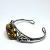 Amber and Silver Cuff Bracelet with Lilies (green)