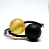 Two Amber Balls Bracelet on Leather (black and citrine in mat)
