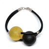 Two Amber Balls Bracelet on Leather (black and citrine in mat)